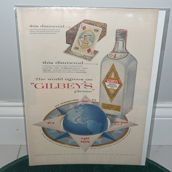 Vintage Gilbeys Distilled London Dry Gin - The International Gin Bar Ad Wall Art - Picture 1 of 10